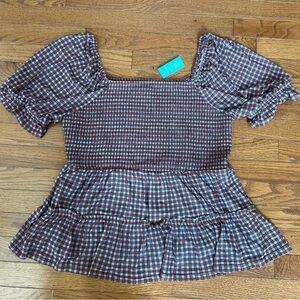 New Maurice’s Smocked Babydoll top in Fall Plaid ~ XL